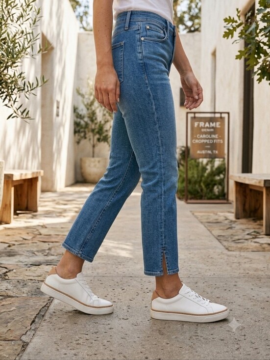 Frame Denim Pants - FRAME Le High Straight Split Hem Caroline Jeans Size 28 Cropped High Rise Medium